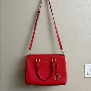 Henri Bendel Red West 57th Turnlock Satchel Purse with Gold Hardware